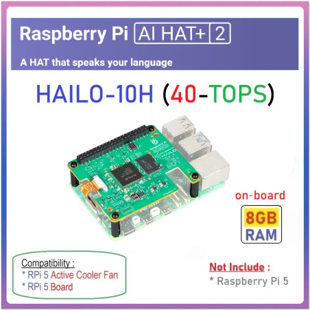 OFFICIAL Raspberry Pi AI HAT 2 Hailo-10H (40-TOPS) On-board 8GB RAM for Raspberry Pi 5